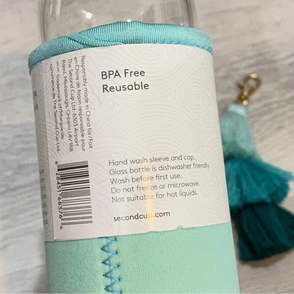 On The Go Reusable Glass Water Bottle Second Cup 12 fl oz and Ombre Keychain - Picture 9 of 11